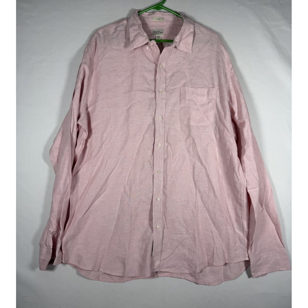 J.Crew Shirt Men XXLT Tall Pink Irish Linen Classic Fit Baird Mcnutt Button Down